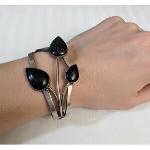 Vintage SIGNED JFC Southwest STERLING SILVER W/BLUE Sand STONE CUFF BRACELET